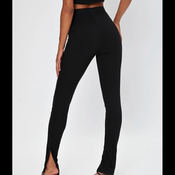 NWT long black ribbed leggings with slit - Picture 2 of 3